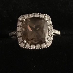 Smoky Topaz & Diamond Ring Stamped 10K White Gold
